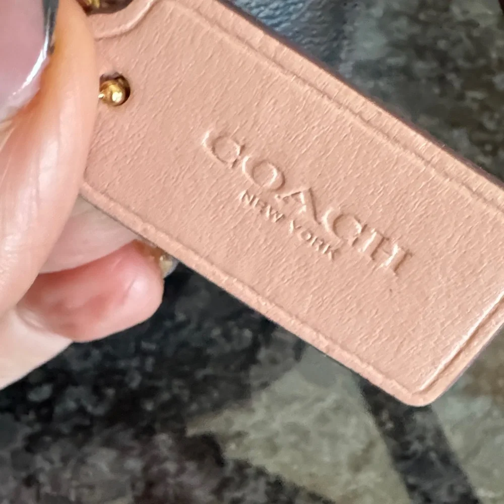 Coach Brown Signature Barrel Satchel with Pink Trim